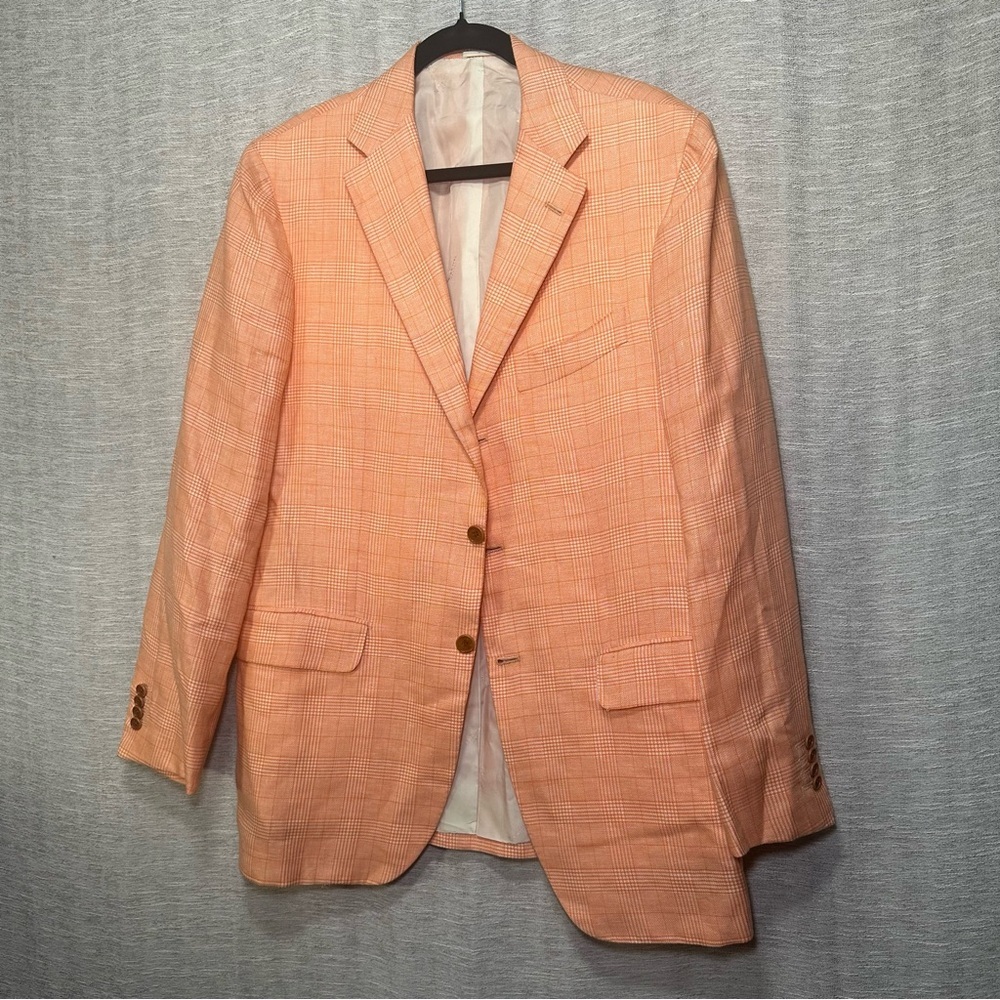 Kiton Napoli U818697 Orange Plaid Linen Cashmere Blazer Sport Coat EU 52/ US 42R - Picture 5 of 16